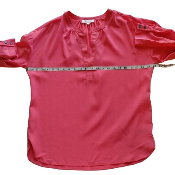 Two By Vince Camuto Top Small Button Cuff V Neck Tab Sleeves Peach Pink - Picture 4 of 9